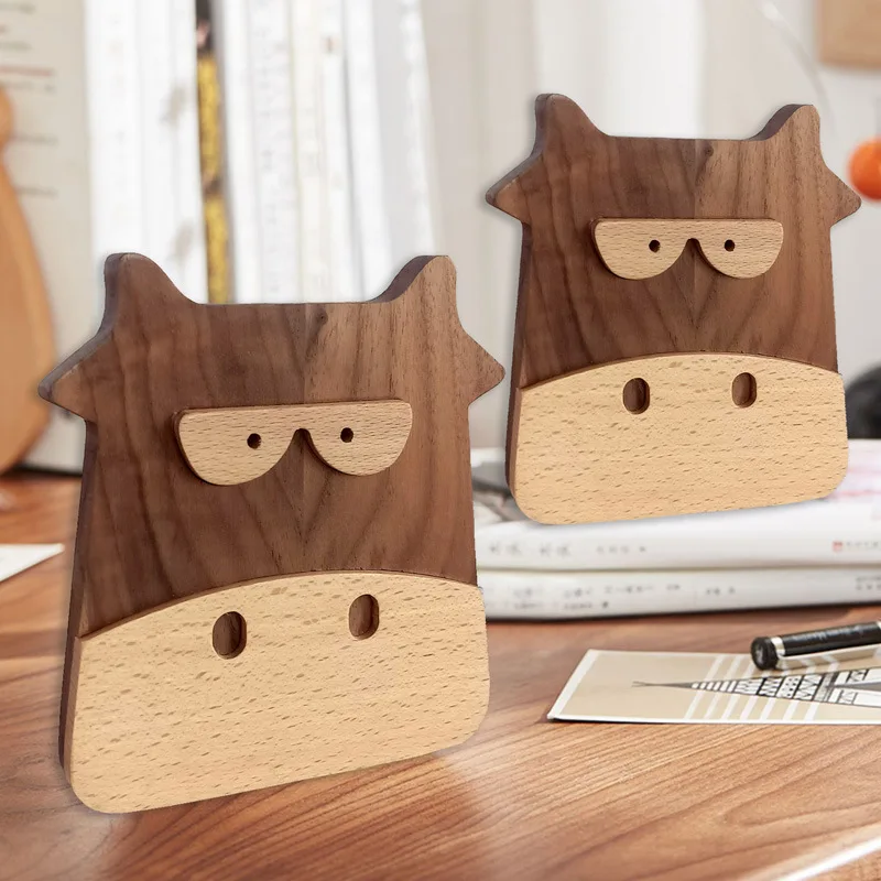 Solid Wood Little Cow Book Stand Desktop Black Walnut Book File Bookside Gift Ornament
