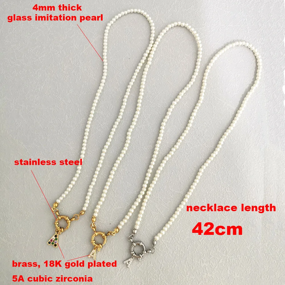 QMHJE Initial Charm Letters Imitation Pearl Necklace Women Men Choker Stainless Steel Clasp Sailor Buckle 42cm Small Alphabet