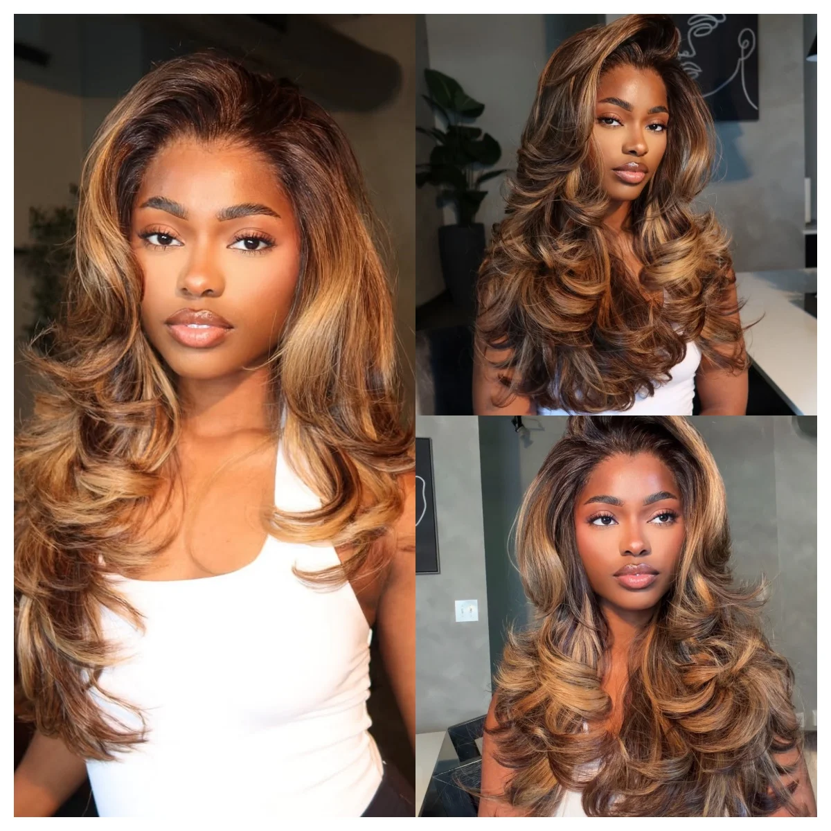 Long Golden Blonde Brown Synthetic Wig for Women with Long Bangs Heat Resistant Natural Wave Hair Suitable for Daily Cosplay Par
