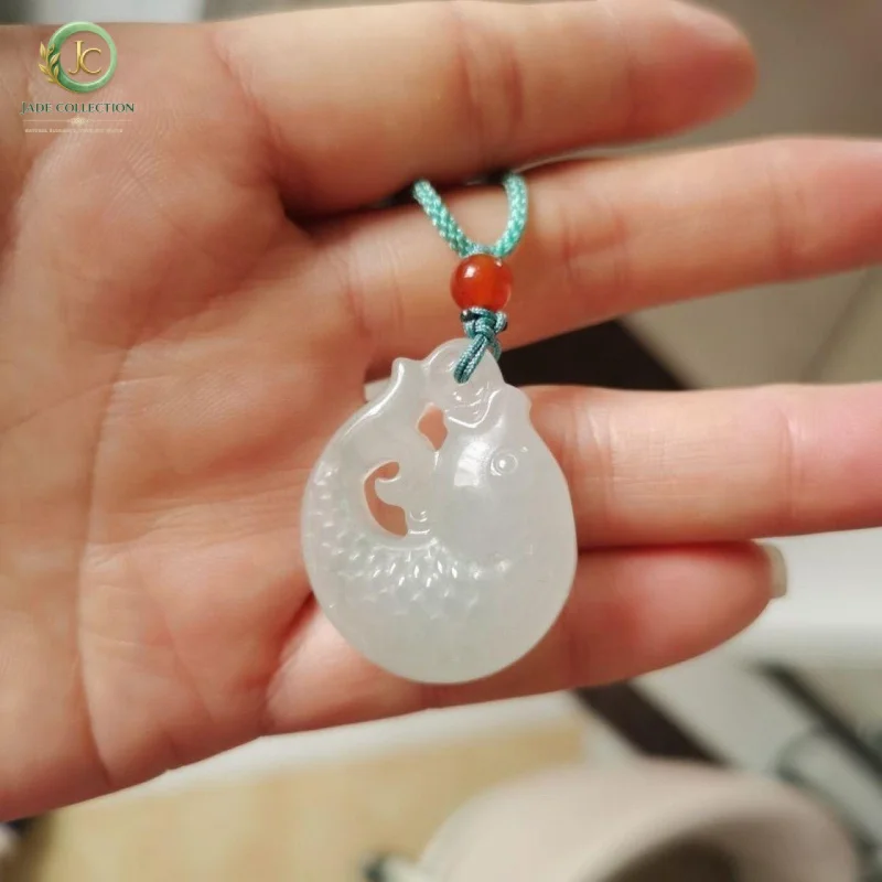 Tianshan Jade Money Carp Jade Pendant, Wealth and Abundance, Hollow Design, Unisex Jade Necklace Pendant