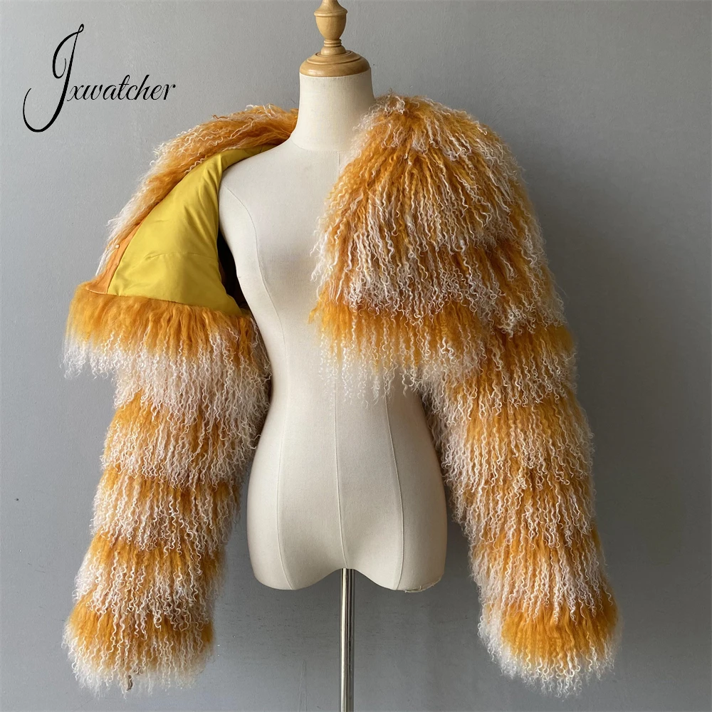 Jxwatcher cappotto di pelliccia mongola reale da donna inverno caldo soffice pelliccia corta giacca da donna autunno manica intera nuovo stile capispalla