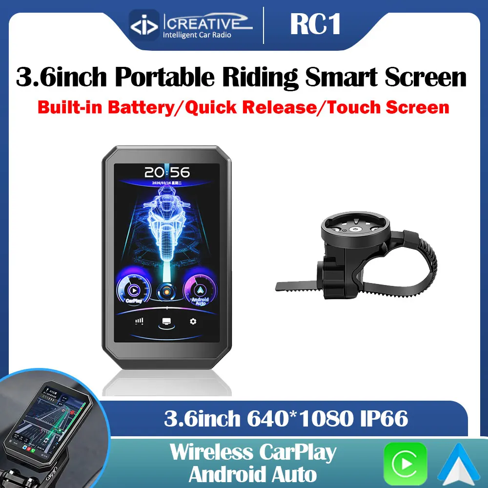3.6 Inch Bike & Motorcycle Portable Riding Smart Screen Wireless Carplay Android Auto Map IP66 3000mah Battery Navi GPS Stereo