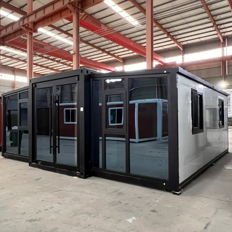 Expandable Folding Container House Prefab Modular Tiny Home Solar Panel Full Bath Kitchen Living Room Steel Frame