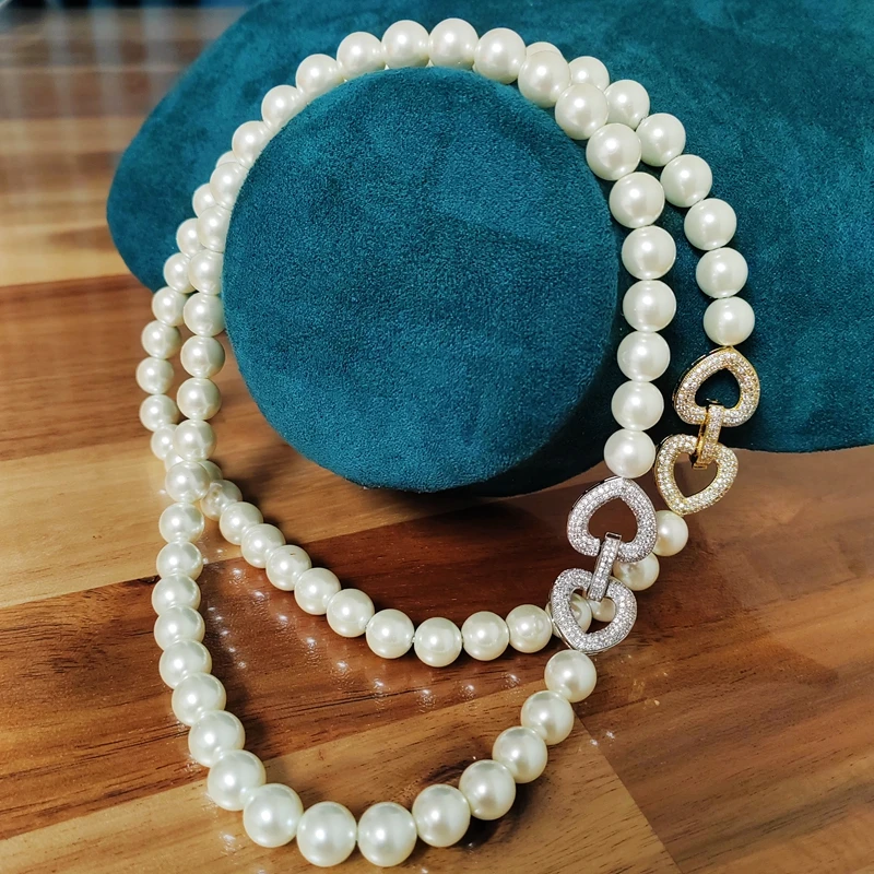 Exquisite doppelte Kamelien-Schnalle aus Glas mit künstlichen Perlen, kurze Kette, Halsband-Schmuck – Detail 11