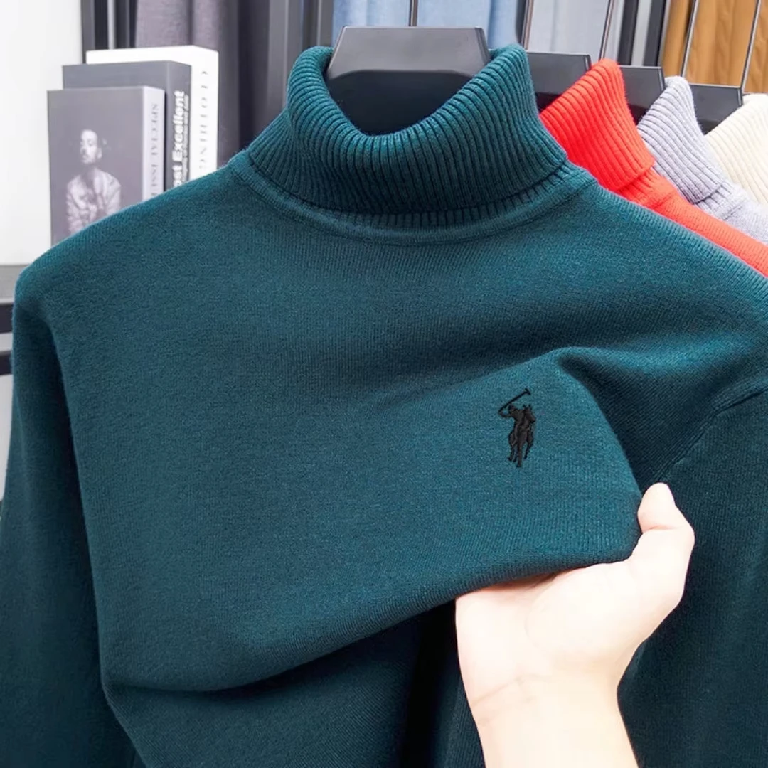 High end brand men's high neck knitted sweater 2026 autumn winter fashion new hot selling luxury embroidery casual warm pullover