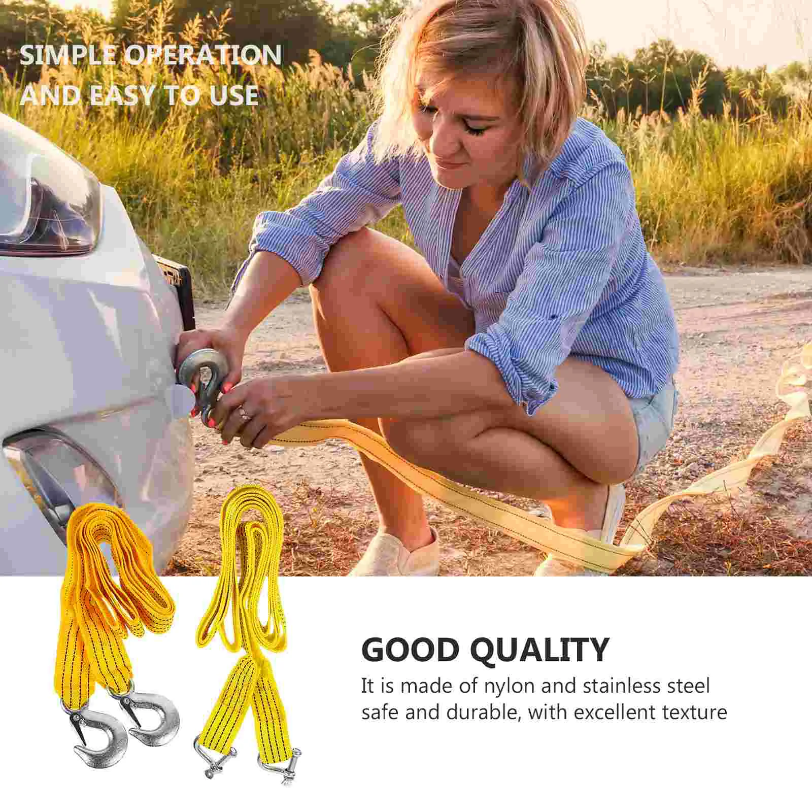 2 Pcs Tow Rope Trailer Strap Nylon Car Automotive Cars Fluorescent for Professional Emergency Traction Powerful