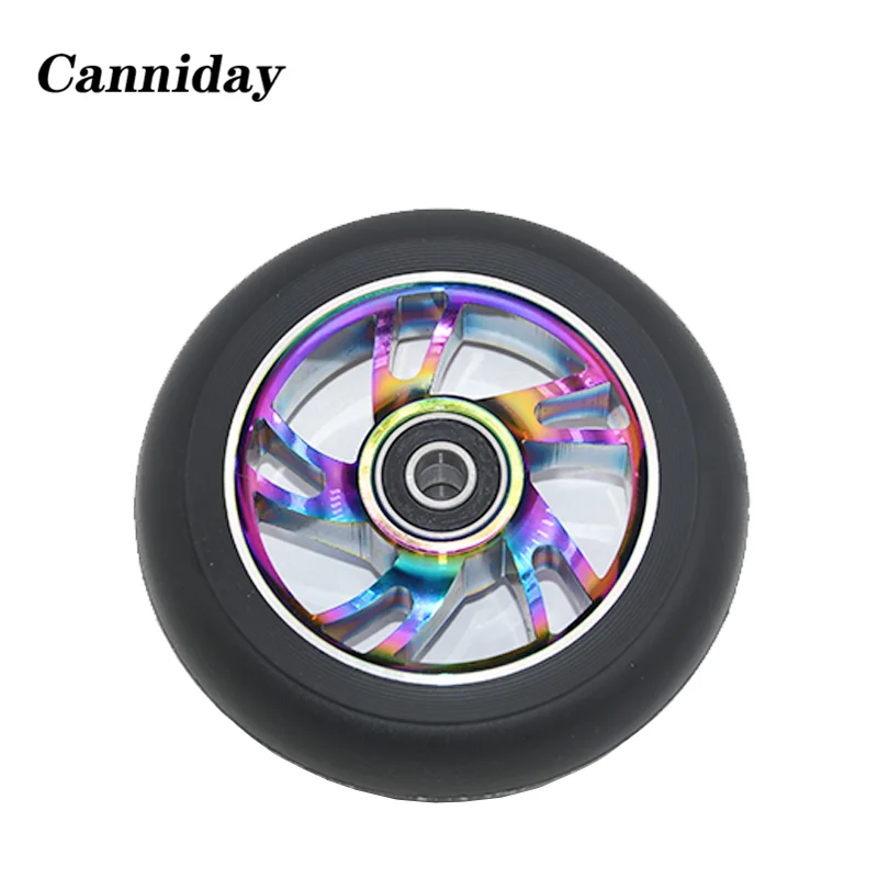 Scooter Wheels Replacement with Bearings,Aluminum Alloy,Wear-Resistant,PU Scooter Parts,Kick Scooters Accessories,100mm 2Pcs