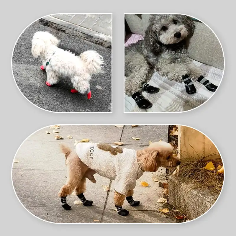 2 Pairs Anti-Slip Waterproof Dog Socks Shoes Outdoor Puppy Pet Paw Protector Cats Dogs Rubber Socks Dogs Knitting Warm Socks