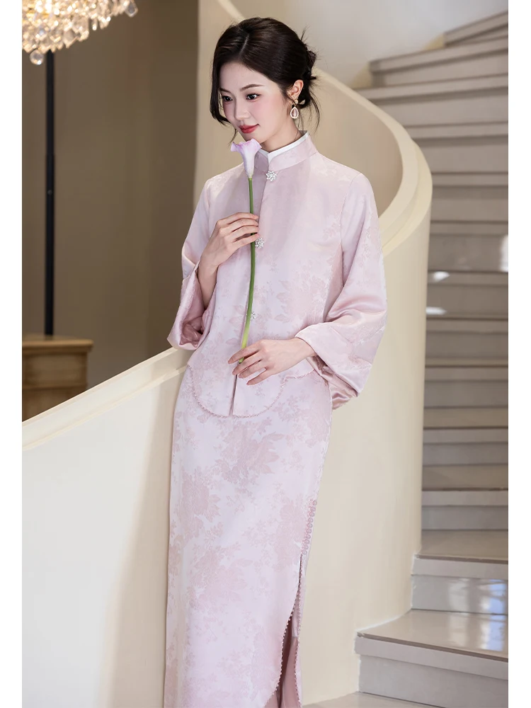 

Новая версия китайского свадебного платья Qipao Ele Pink для помолвки и свадьбы, красивое длинное вечернее платье