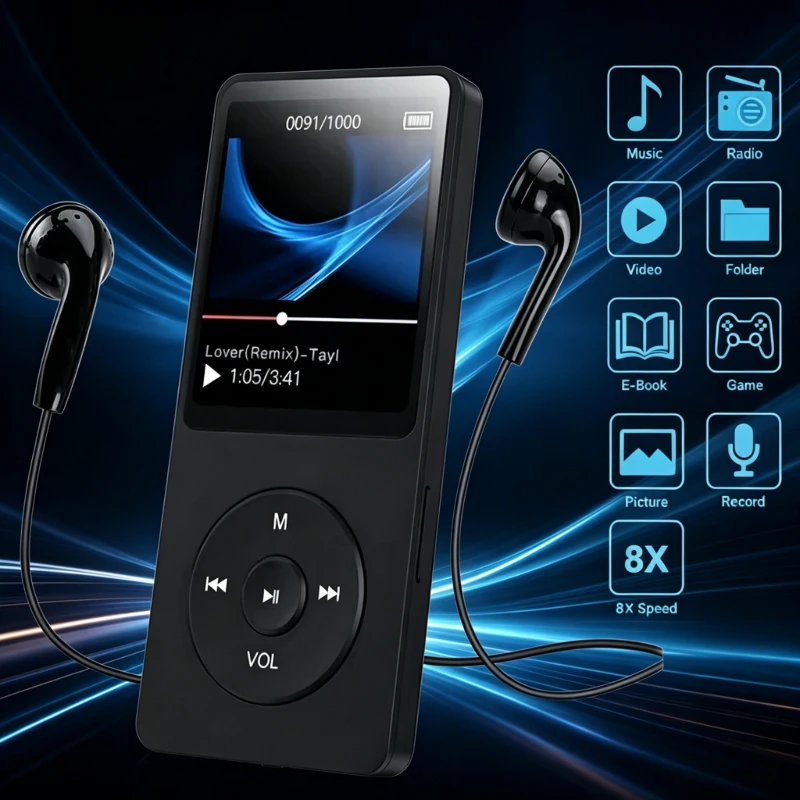 Nuevo Reproductor MP3 Portátil con Pantalla de 1.8'', Reproductor de Música con Sonido sin Pérdidas, Compatible con Tarjeta TF, para Deportes y Uso Diario