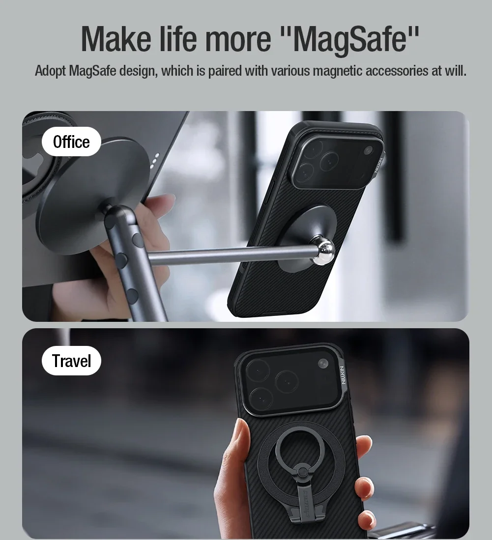 NILLKIN Etui Magsafe CamShield Prop z podpórką do aparatu i magnetycznym uchwytem na tył telefonu iPhone 17 Pro Max / iPhone 17 Pro — zdjęcie produktu 6