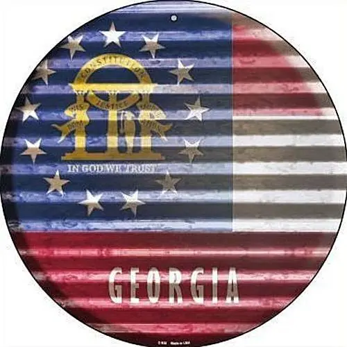 

GA Georgia State Flag 12" Round Metal Sign US Patriotic Decor Corrugated Look