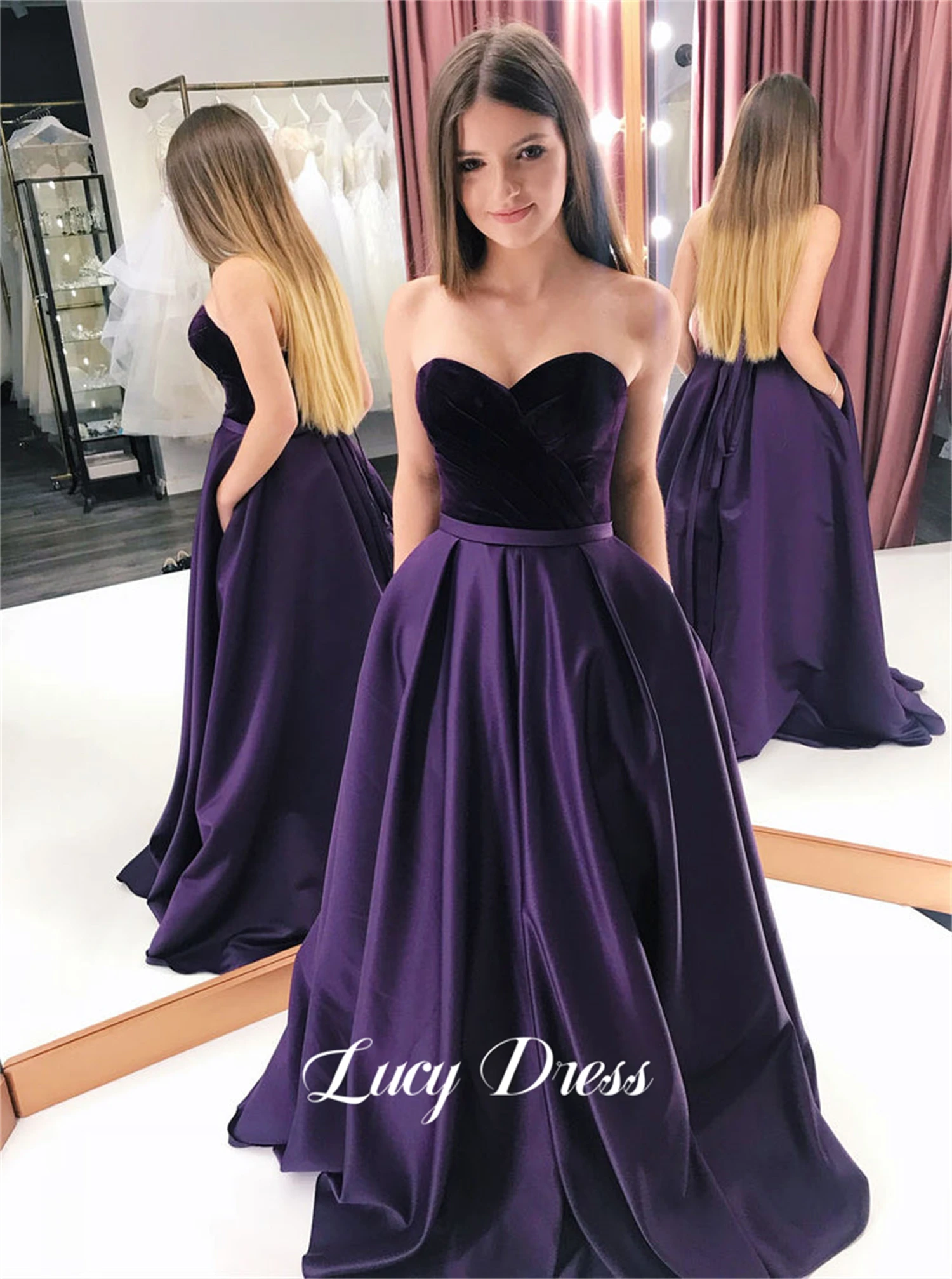 

Lucy Ball Gown Graduation Strapless Line A Purple Party Dress Velvet and Satin Happy Sharon Evening Dresses Woman Elegant