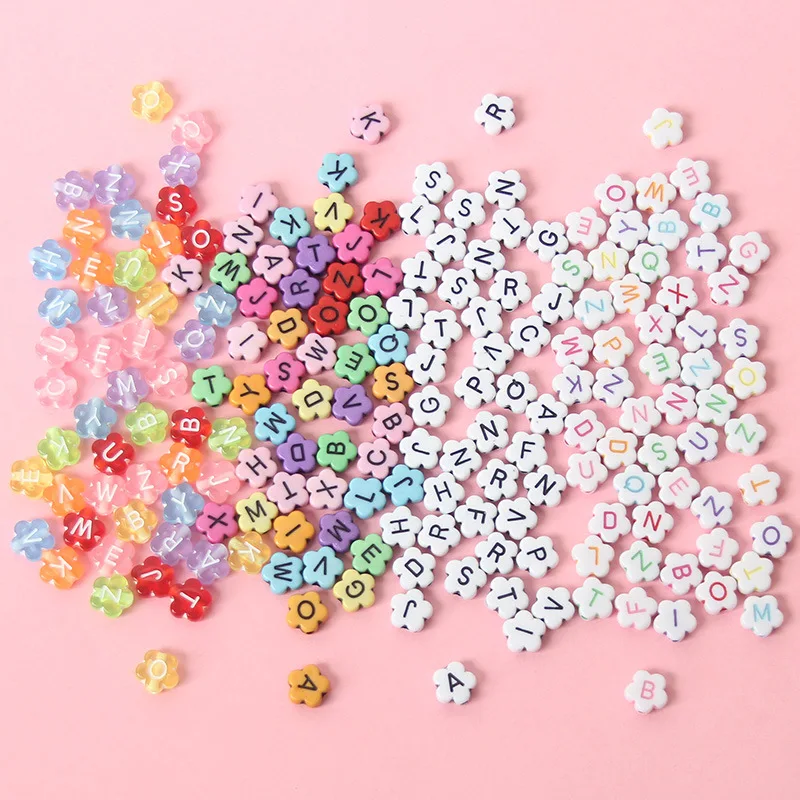 100PCS 10mm Colored Acrylic Wash Plum Blossom Flower English Letter Beads DIY Handmade Beaded Bracelet Necklace Accessories