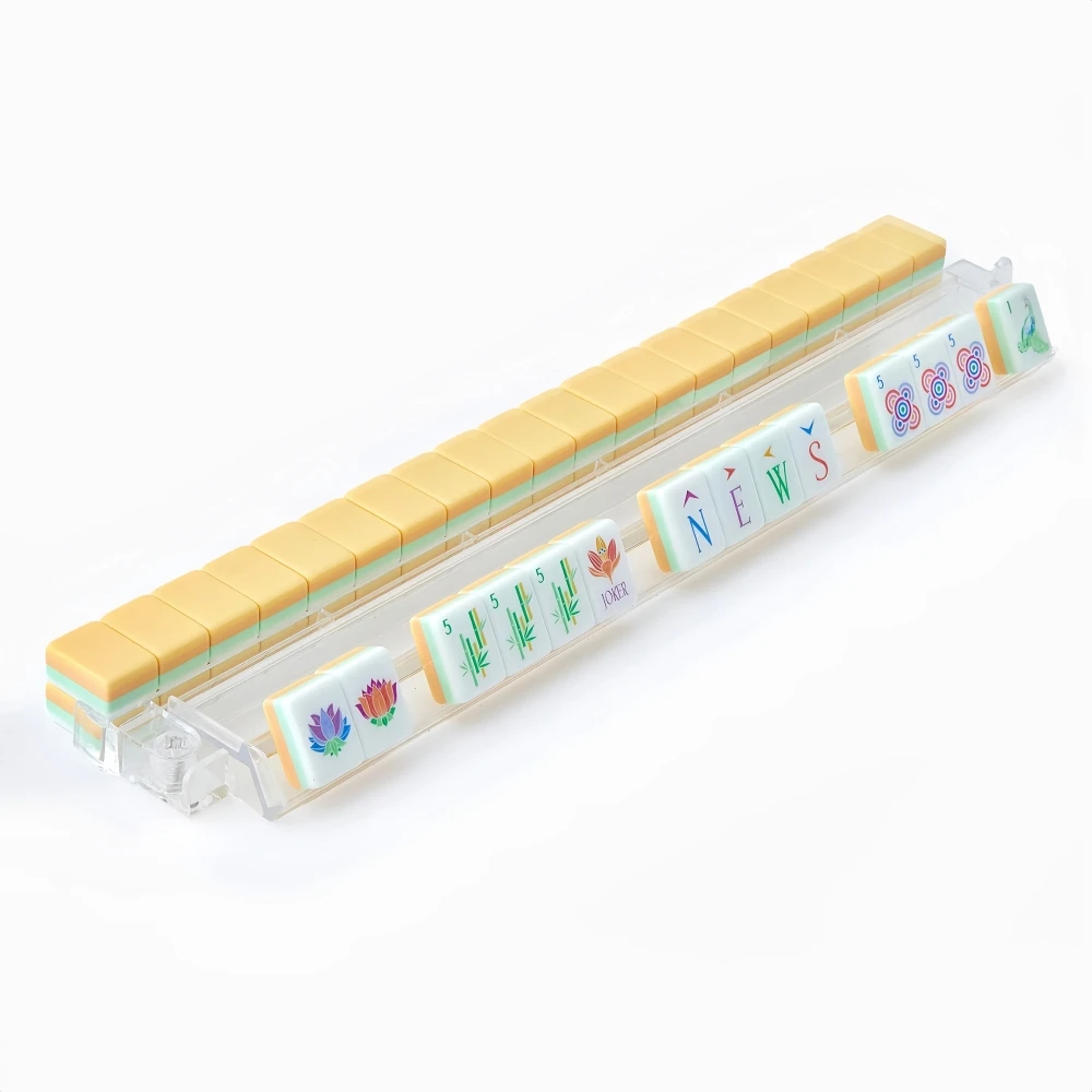 Luxury American Mahjong Tiles 4-Layer Acrylic Engraved Mahjong Travel Set Yellow Custom Mah Jongg Sets Travel Family Party Games