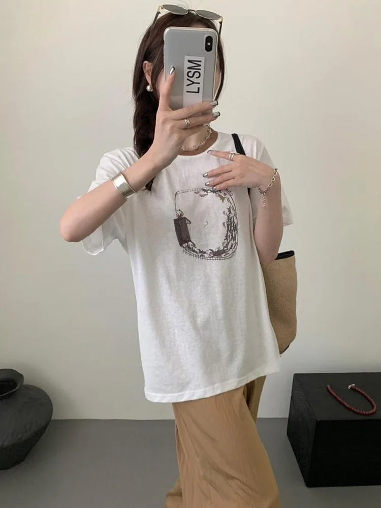 Camiseta de Algodão com Estampa de Animais em Cartoon Tamanho Grande 300 Pou Fun para Mulheres Verão Cor Blo redonda Ne Snowflake