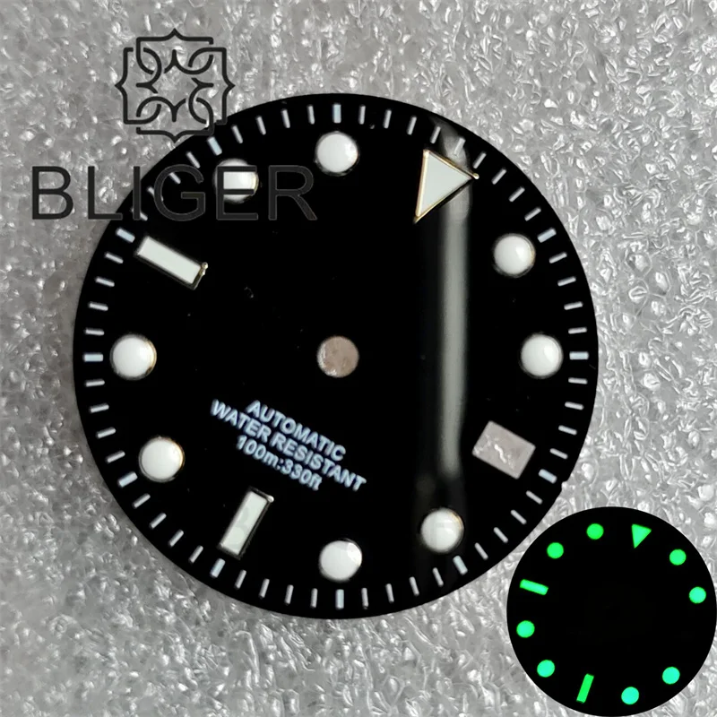 BLIGER 29mm Sunburst/Matte/Glossy 3.0 Crown Watch Dial Black Pink Red Dial Blue/Green Luminous Fit NH35 Movement Date Window