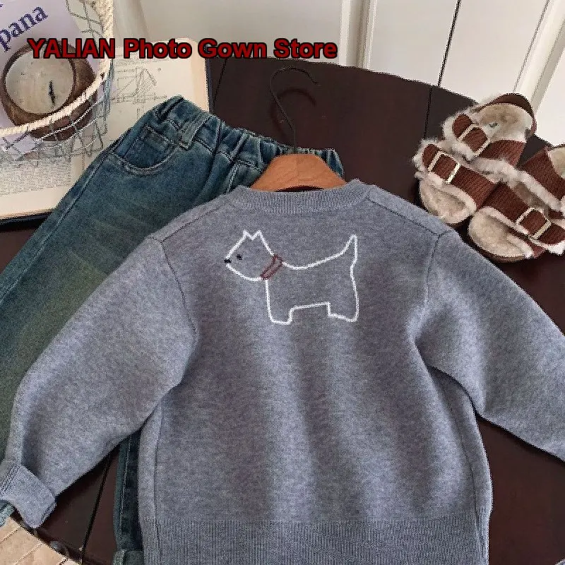 Kids Cartoon Cardigan Puppy Pattern Pure Cotton Knit Cardigan for Boys and Girls Spring Autumn 2025