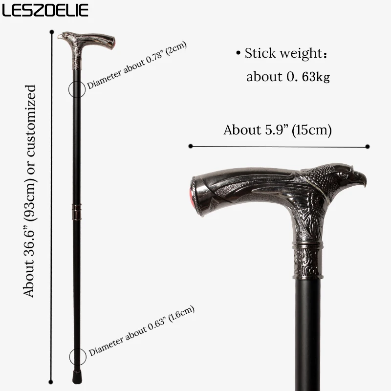 عصا المشي الفاخرة برأس النسر مع الماس الأحمر للنساء، عصا المشي العصرية الأنيقة