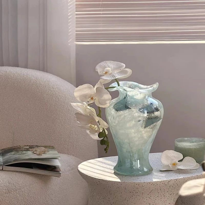 Vase transparent glass retro lace flower arrangement vase ornament living room decoration