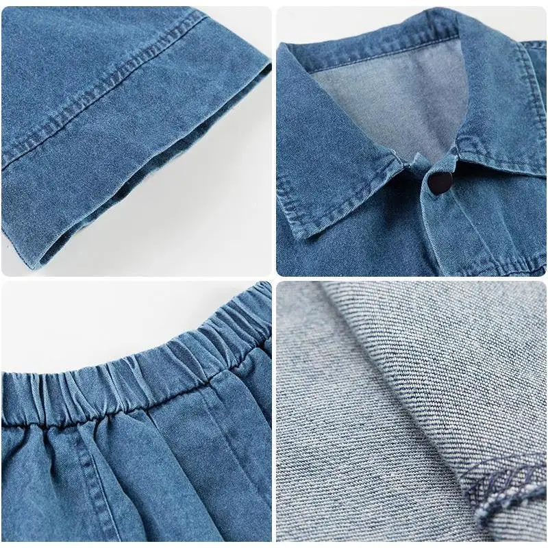 Imagem -03 - Conjuntos de Denim para Mulheres Verão 2023 Novo Peça Conjunto Sólido Manga Curta Cabolsa Mais Shorts Jeans Define Senhora do Escritório Elegante Feminino Denim Ternos