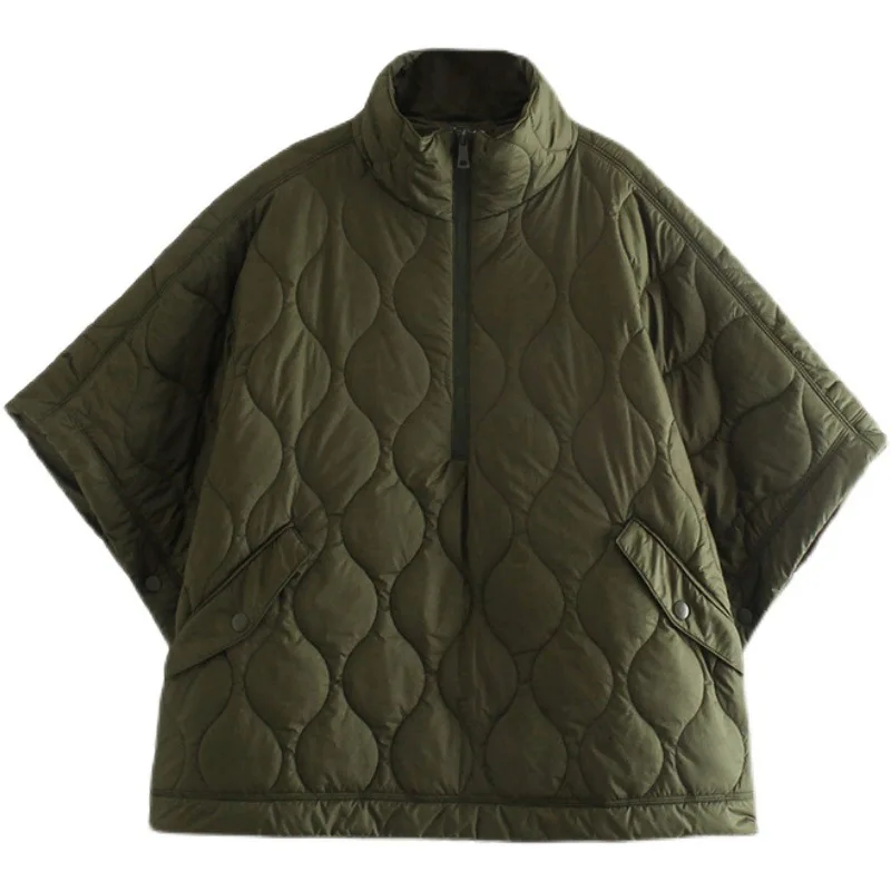 

Winter new women's clothing semi-zipper cape jacket stand-up collar warm cotton-padded jacket 1025