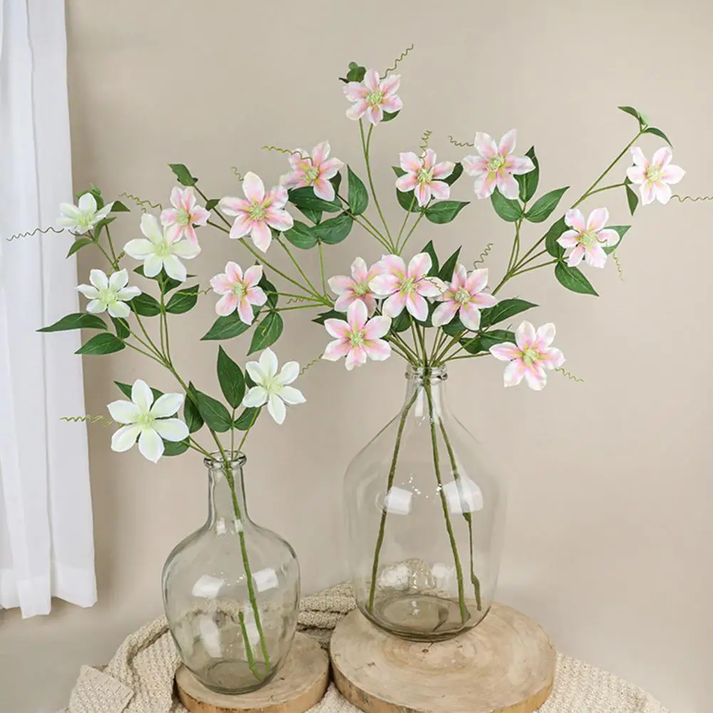 Artificial Flower Realistic 5-Head Clematis Design Fake Flower Easy-care Easy-care Long-lasting Simulation Flower For Home Decor