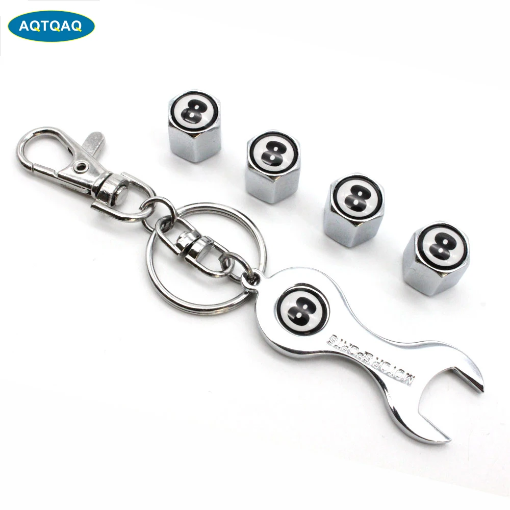 

AQTQAQ 5Pcs/Set NO.8 Style Anti-theft Car Wheel Air Tire Valves Tire Valve Caps Stem with Wrench Keychain Ring Spanner New