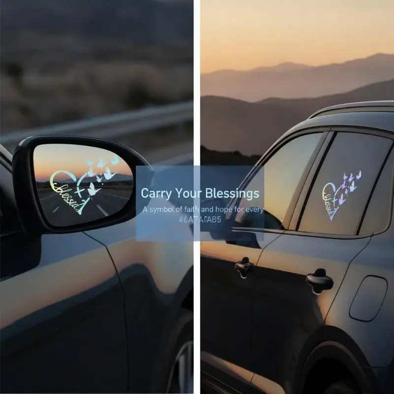 2Pcs Text Blessing Butterfly Car Stickers Removable Self-Adhesive Decals for Auto Rearview Mirror Exterior Decoration