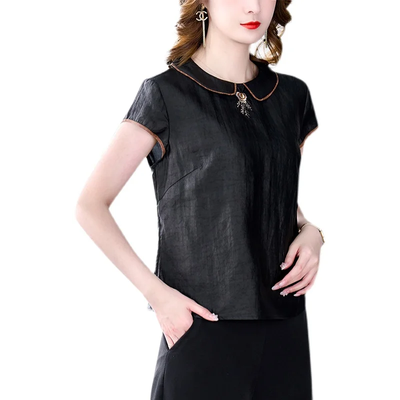 

Шелковый ort Sve Doll Collar irt Женская одежда Аутентичные европейские товары Настоящий шелк Xiangyun Шелковый летний бренд на заказ