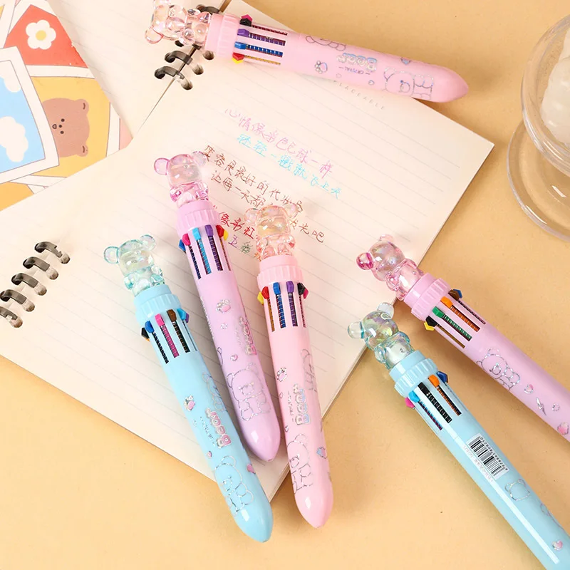 36 Stück 10 Farben Niedliche Kristallbären-Kugelschreiber Kawaii Cartoon Mehrfarbige Rollerball-Stifte Mal- und Schreibutensilien – Detail 3
