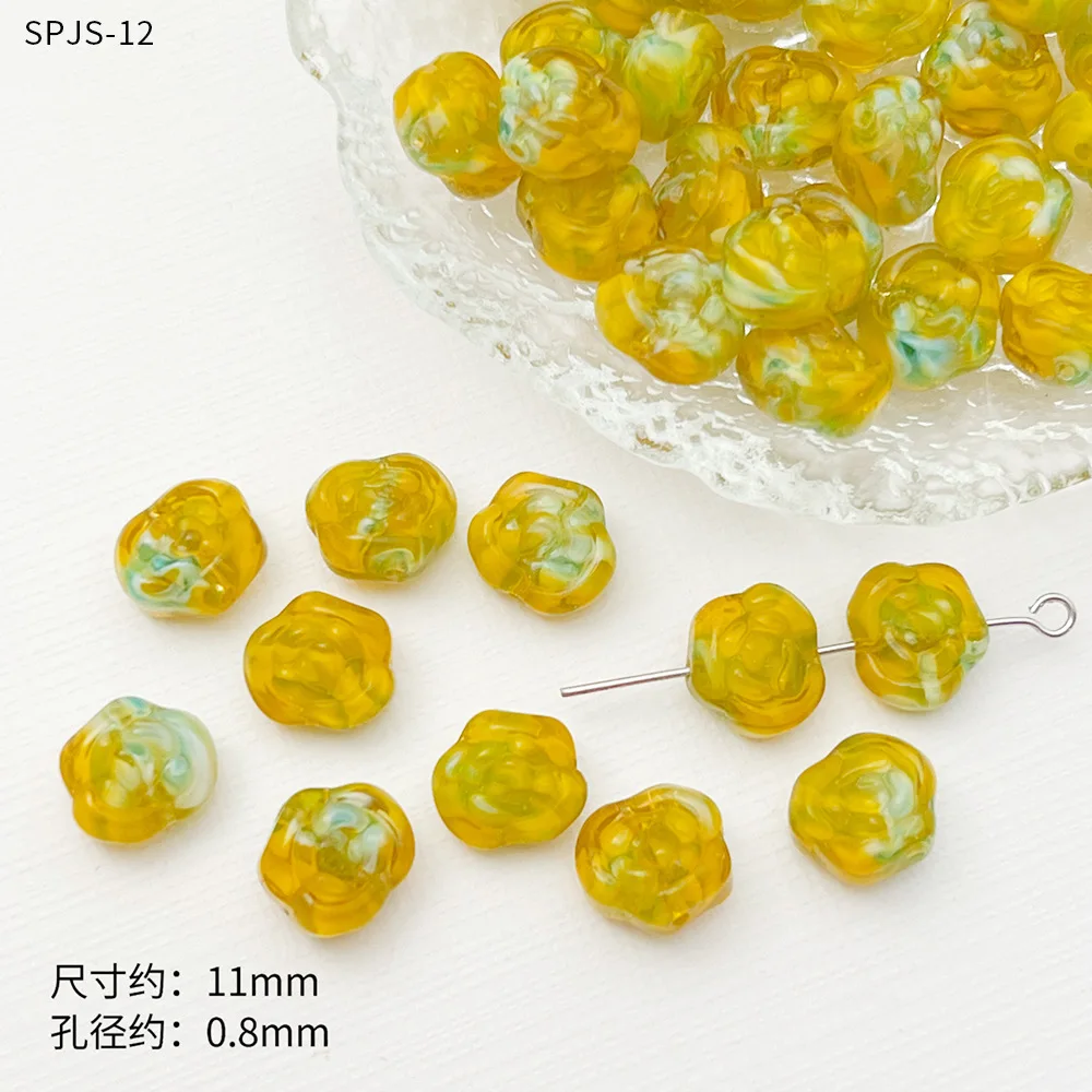 10 sztuk 11mm nowy kolorowy kształt kwiatu Lampwork szklane luźne koraliki Lot do tworzenia biżuterii DIY bransoletki rzemiosło ustalenia — zdjęcie 4