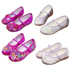 Apartamentos de bailarina de salto baixo antiderrapante confortáveis para meninas, bordado floral, Encanto Mirabel, sapatos de princesa, bebê, vintage