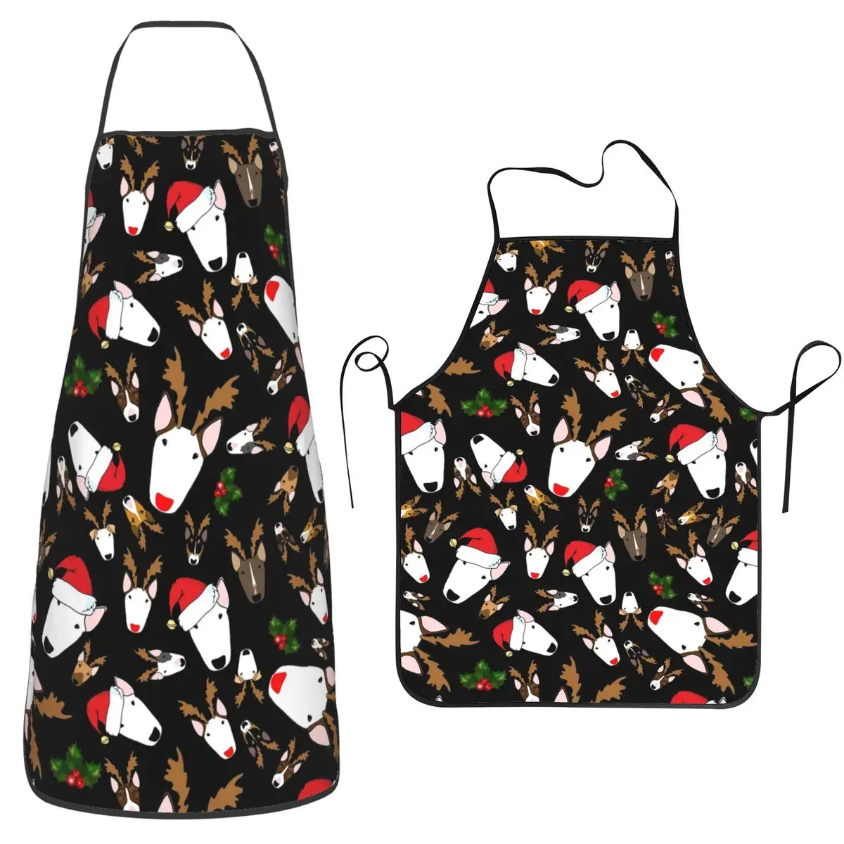 Christmas Bull Terrier Dog Print Apron Chef Cooking Tablier Waterproof Bib Kitchen Cleaning Pinafore for Women Men Gardening