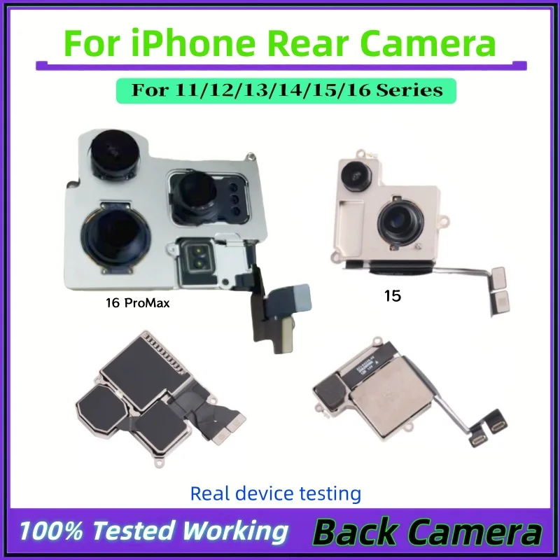 Cámara trasera auténtica para iPhone 11, 12, 13, 16 Pro Max, cámara trasera 12 Mini 14 15 Plus, piezas de lente principal trasera, Cable flexible, piezas de cámara