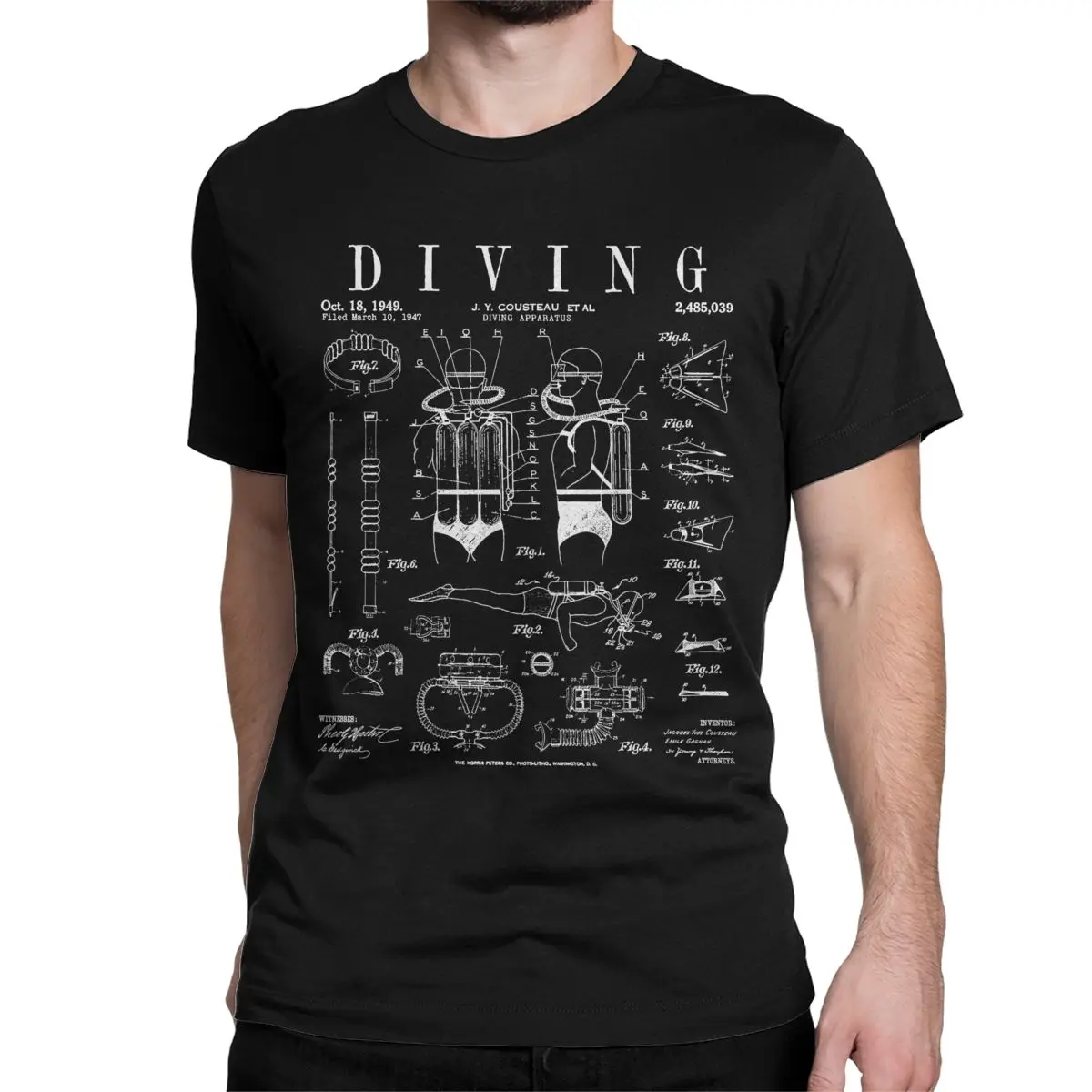 Funny Diving Equipment Diver Drawing T-Shirts for Men Cotton T Shirts Scuba Diver Dive Short Sleeve Tee Shirt Printed Clothes