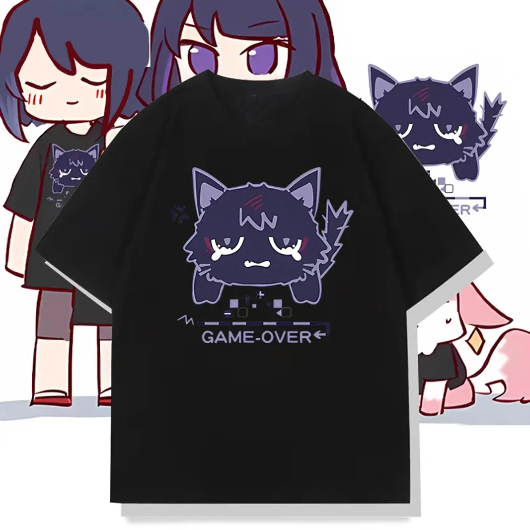

Kawaii Genshin Impact Scaramouche Cat Футболка Мужская/женская одежда Харадзюку Хэллоуин Топы Винтажные Унисекс хлопковые футболки с графическим рисунком