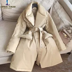 Veste en duvet de canard blanche à taille ajustable pour femmes, parkas de style anglais, vêtements oversize pour femmes, nouvelle collection hiver