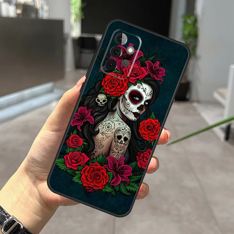 Mexican Skull Girl Tattooed Art Case For Samsung Galaxy A53 A33 A13 A14 A34 A54 A31 A51 A71 A12 A22 A32 A42 A52 A52S Coque