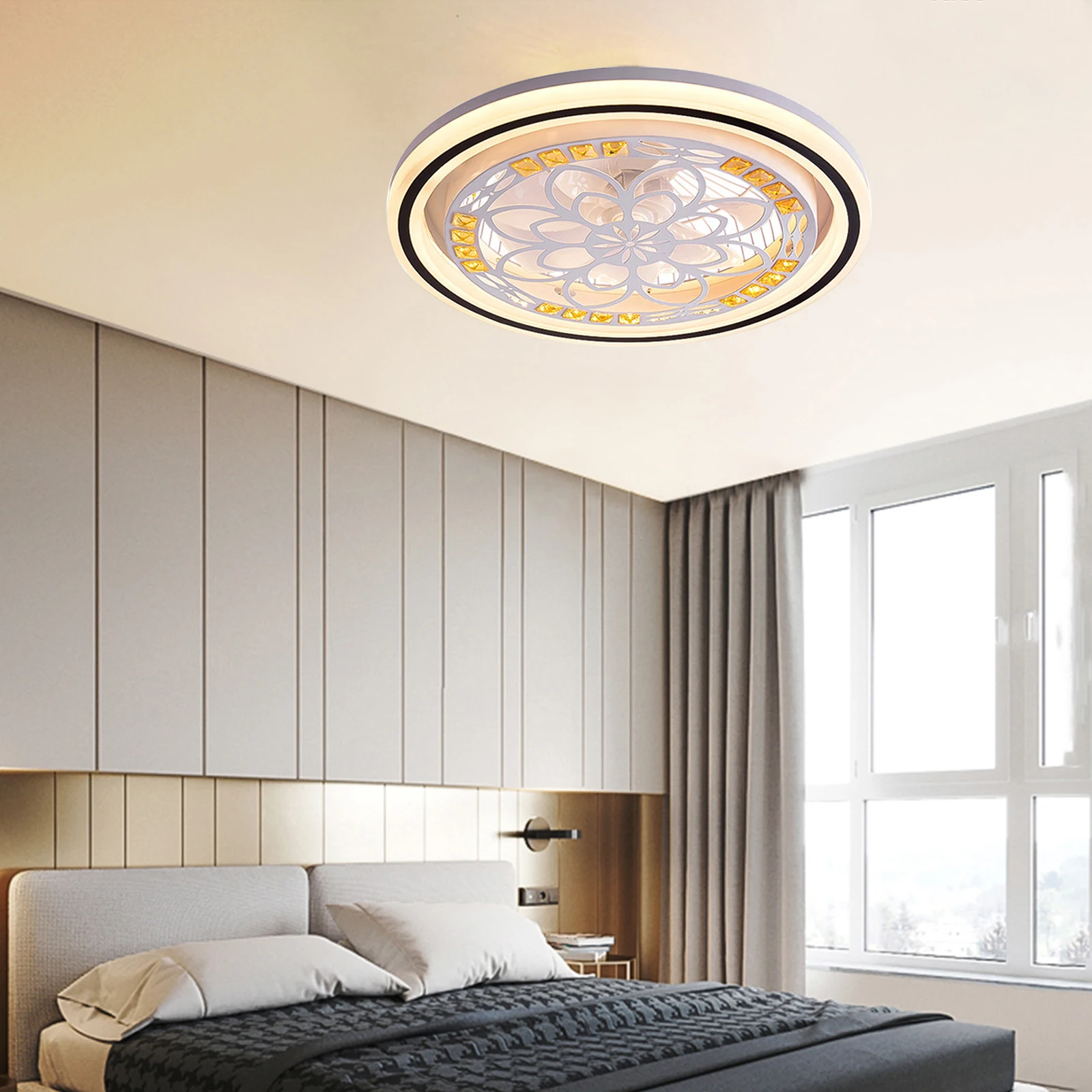 

110 V 50*50*17cm Modern Ceiling Fan and Light Dimmable LED Chandelier Lamp With Remote Control Lamp Fixture