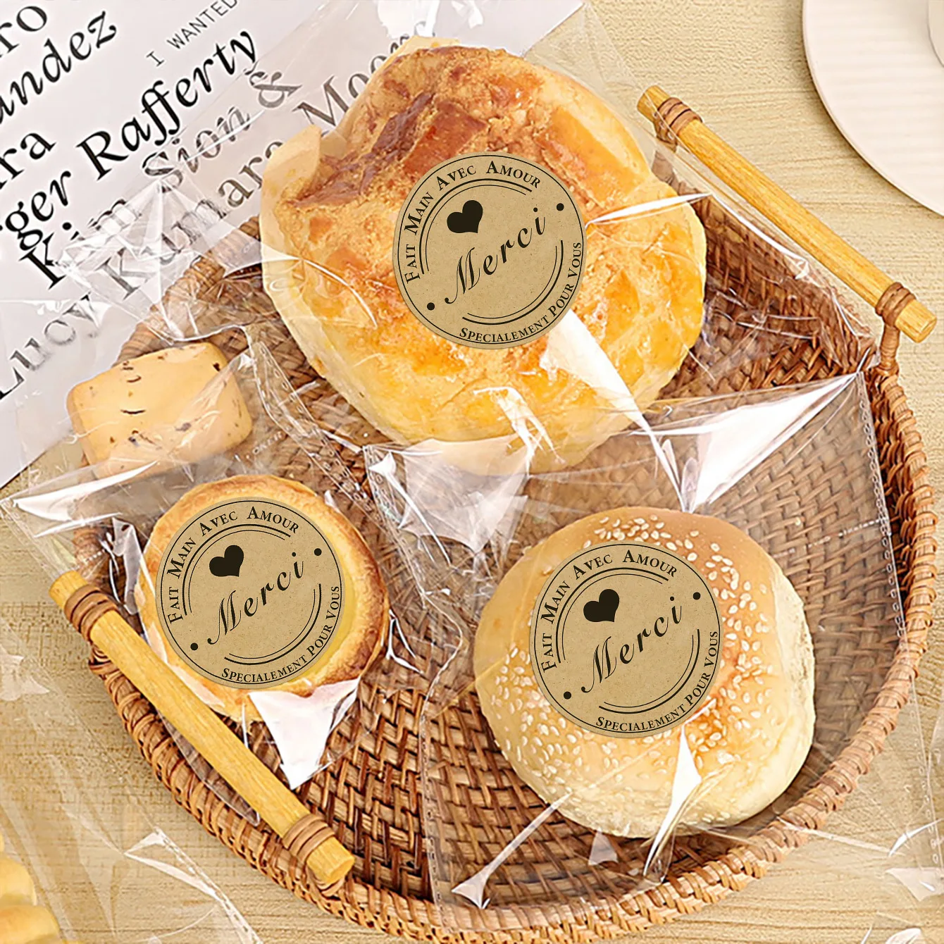500 قطعة ميرسي كرافت ملصق الفرنسية شكرا لك Fait الرئيسية Avec Amour لتقوم بها بنفسك متعددة الوظائف ورقة التسمية لاصق هدية لواصق الختم #3