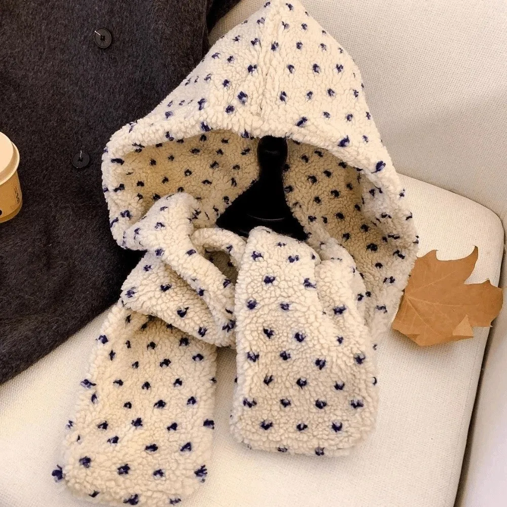 Winddicht Winter Polka Dot Sjaal Hoed Verdikte Lamswol Bivakmuts Trui Hoeden Gehoorbescherming Warme Pluche Mutsen Herfst