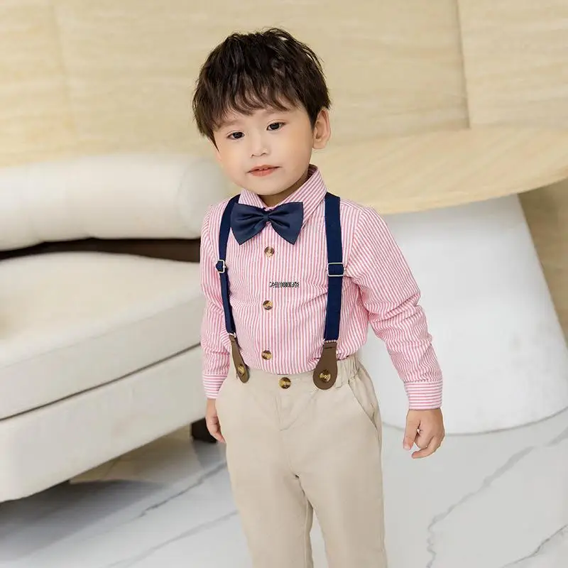 

Костюм для новорожденных мальчиков на 1 год, день рождения, Официальный Свадебный комплект для детей, рубашка, брюки, галстук-бабочка, платье для фотографирования, нежный костюм