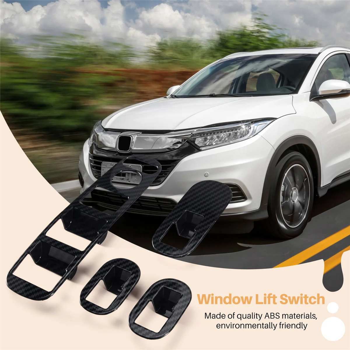 Voor Honda Hrv HR-V Vezel 2014-2020 Koolstofvezel Deurklink Raamlift Schakelaar Paneel Bekleding Decorateur Accessoires