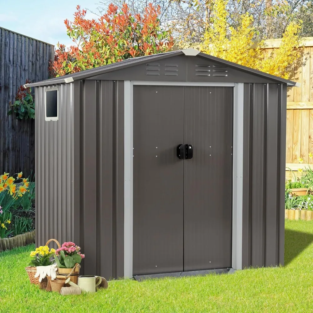 

Outdoor Storage Shed, 6 x 4 FT Lockable Metal Garden Shed, Steel Storage House Waterproof Tool Shed for Backyard Patio