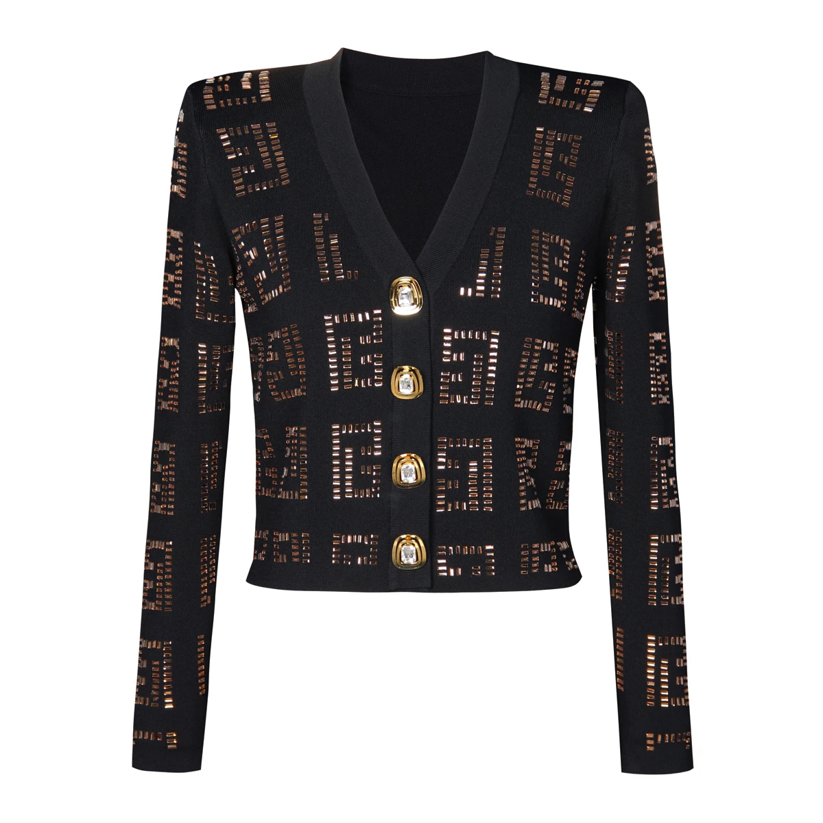 

Spring And Autumn New Fashionable Woolen Coat Heavy Duty Hot Diamond Button V-Neck Long Sleeved Women's Knitted Cardigan Coat