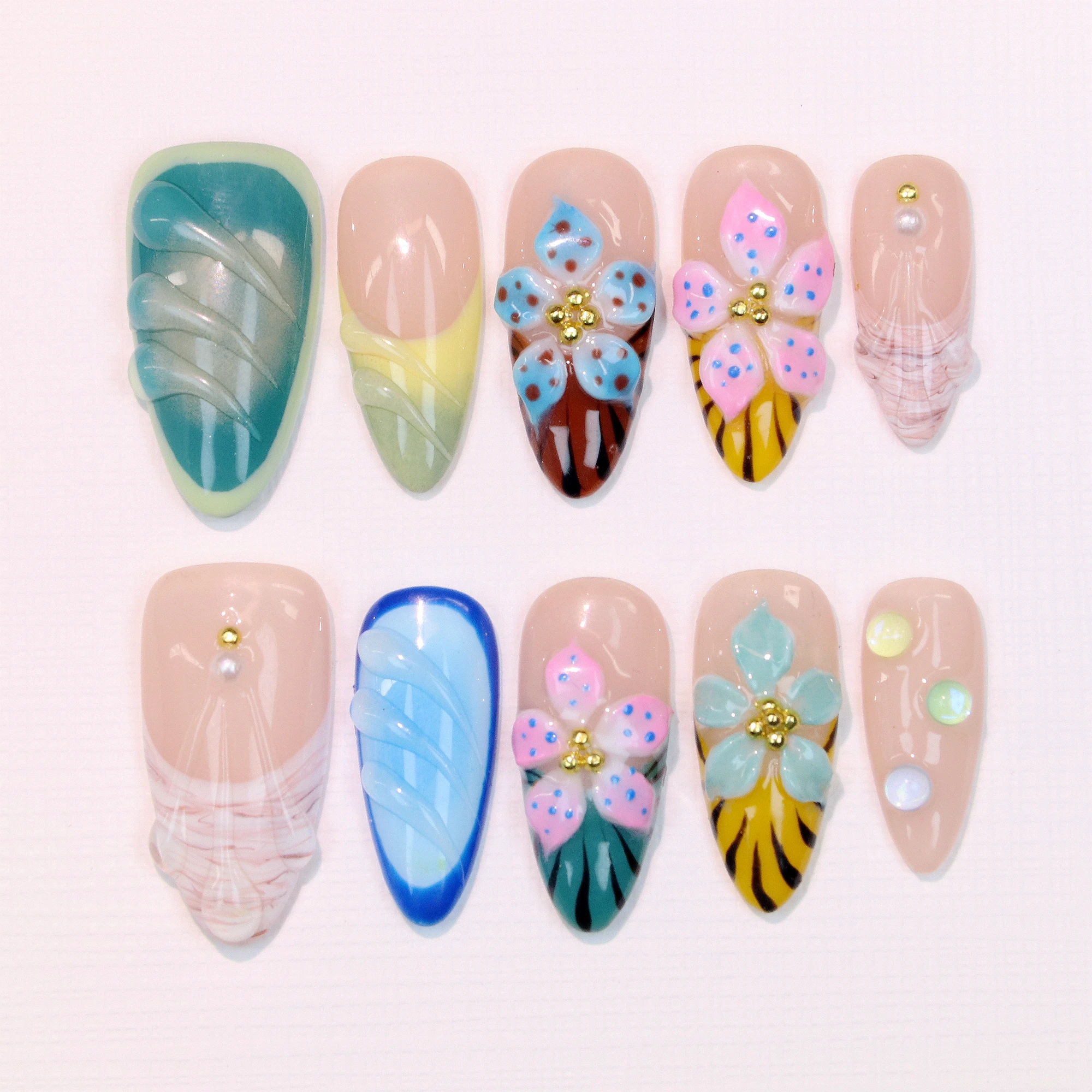 

10 шт. элегантный пресс для ногтей ручной работы, Y2K 3D акрил красивые цветы индивидуальный дизайн свободный стиль миндальный пресс праздничные ногти