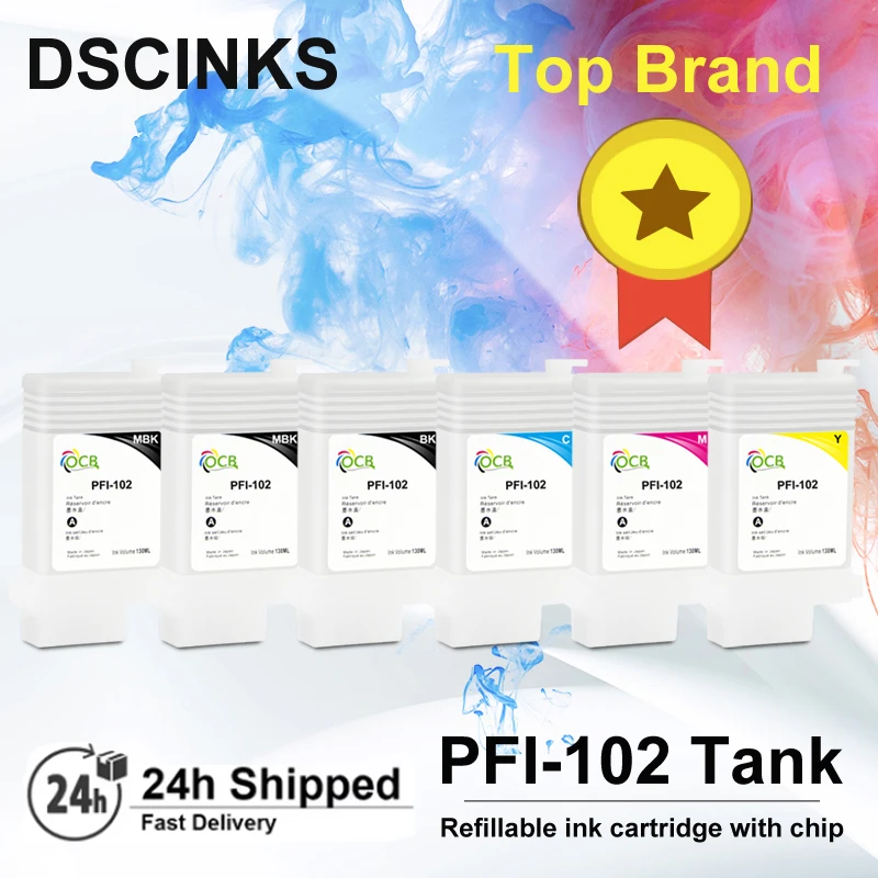 PFI-102 PFI102 Refillable Ink Cartridge With Chip for Canon IPF500 IPF600 IPF605 IPF610 IPF650 IPF700 IPF710 Printer 130ML