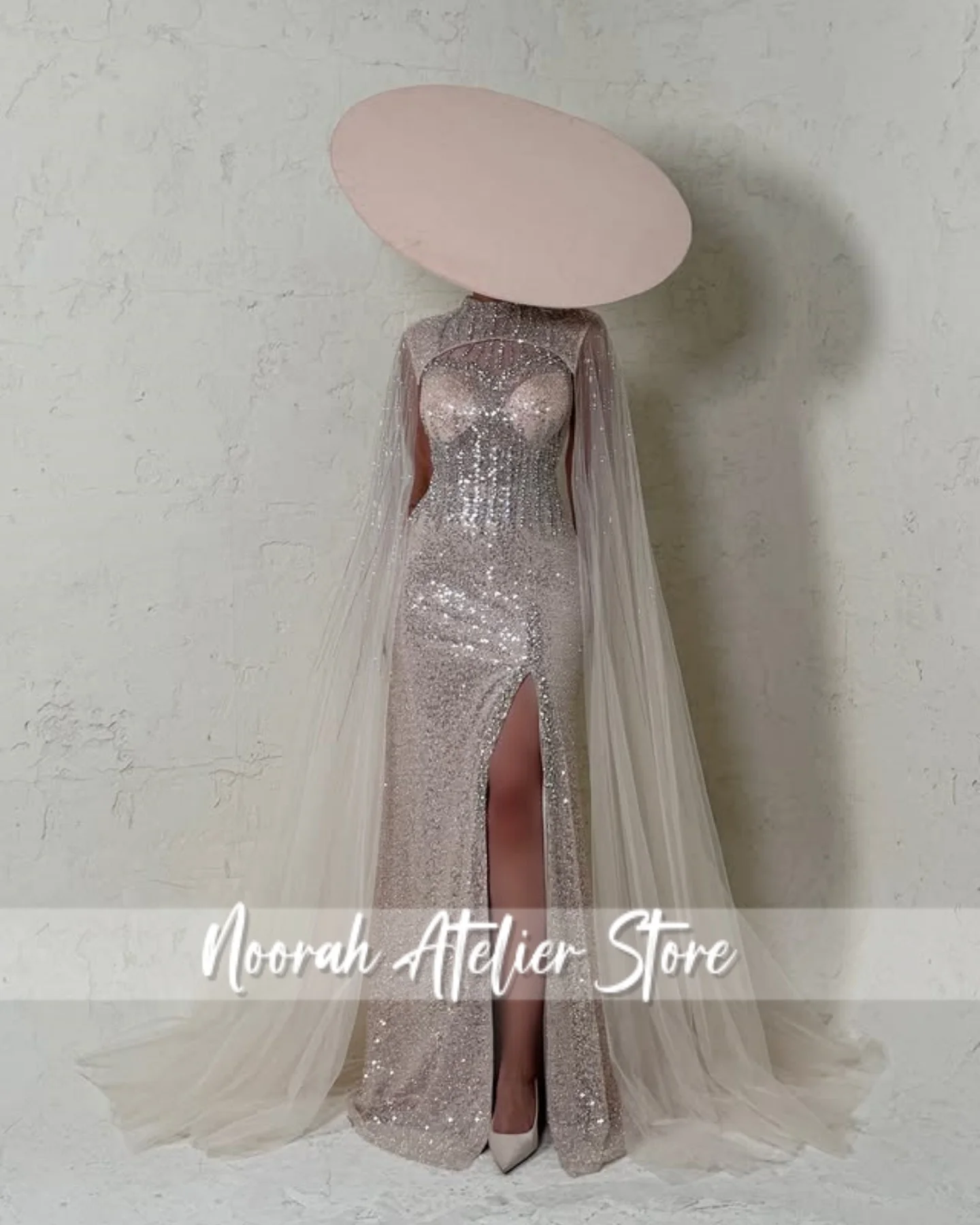 فساتين سهرة فاخرة باللون الأسود اللامع H N 2025 تول بأكمام طويلة للنساء في دبي فستان المشاهير فستان حفلات مخصص