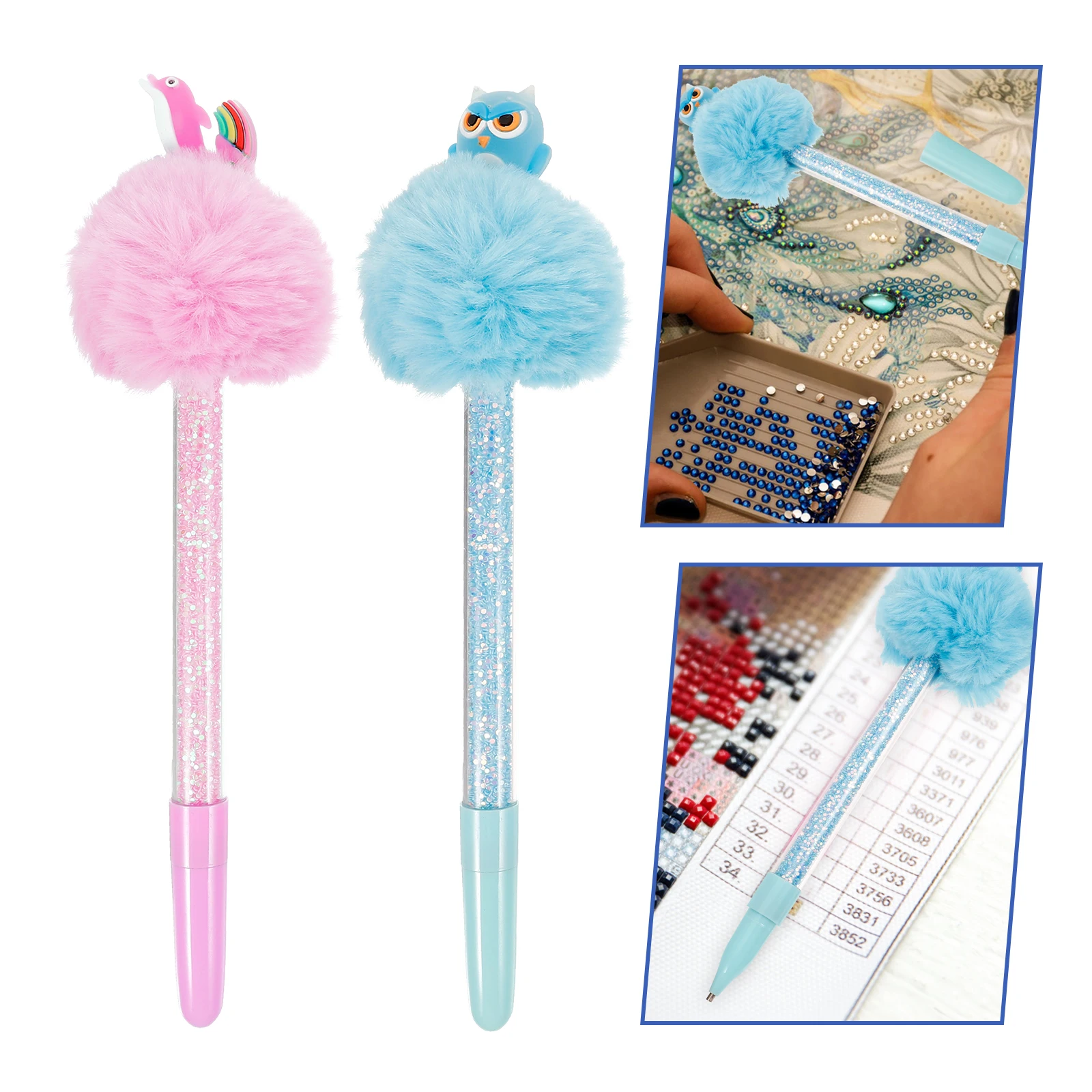 

2pcs Diamond Art Pens Plastic Drilling Pen Dual Tip Tools Nail Picker Embroidery Manicure Applicator Cat Owl DIY